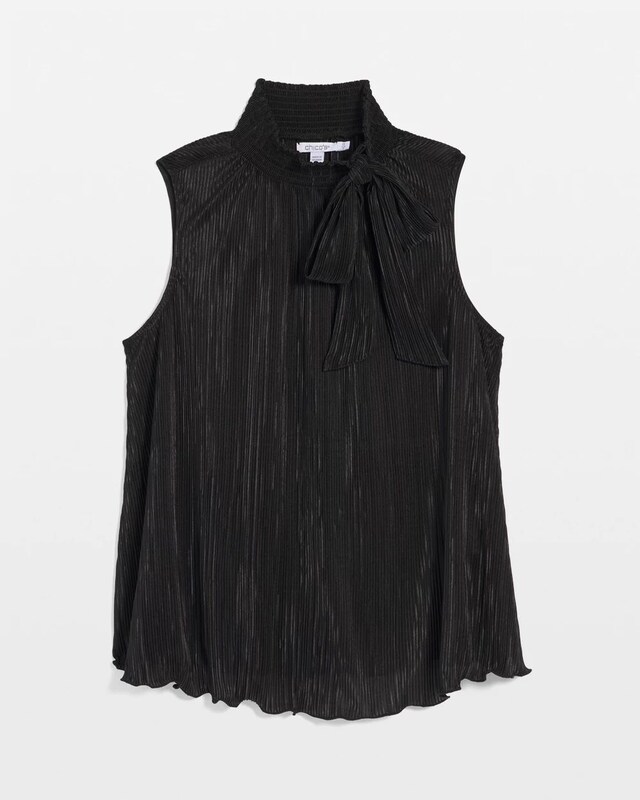 Pleated Smocked Tie-Neck Top - image 5